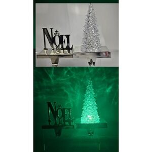 Set of 2 Silver Stocking Holders Noel & Light Up Christmas Tree Holiday